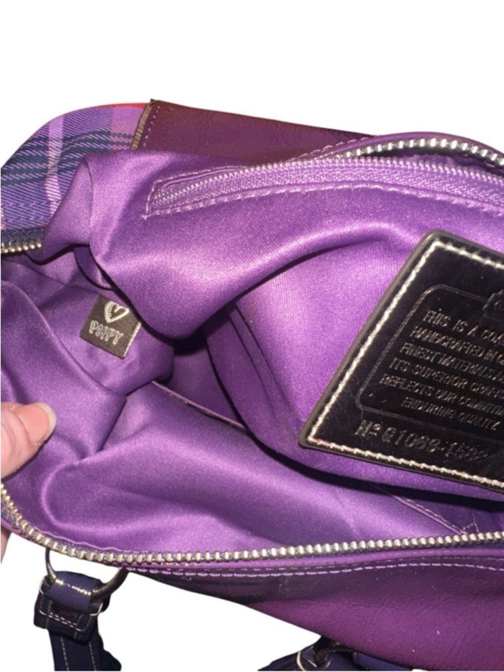 Coach Poppy Tartan Purple Plaid Satchel with Magenta Accents 4 hang tags - Picture 12 of 16